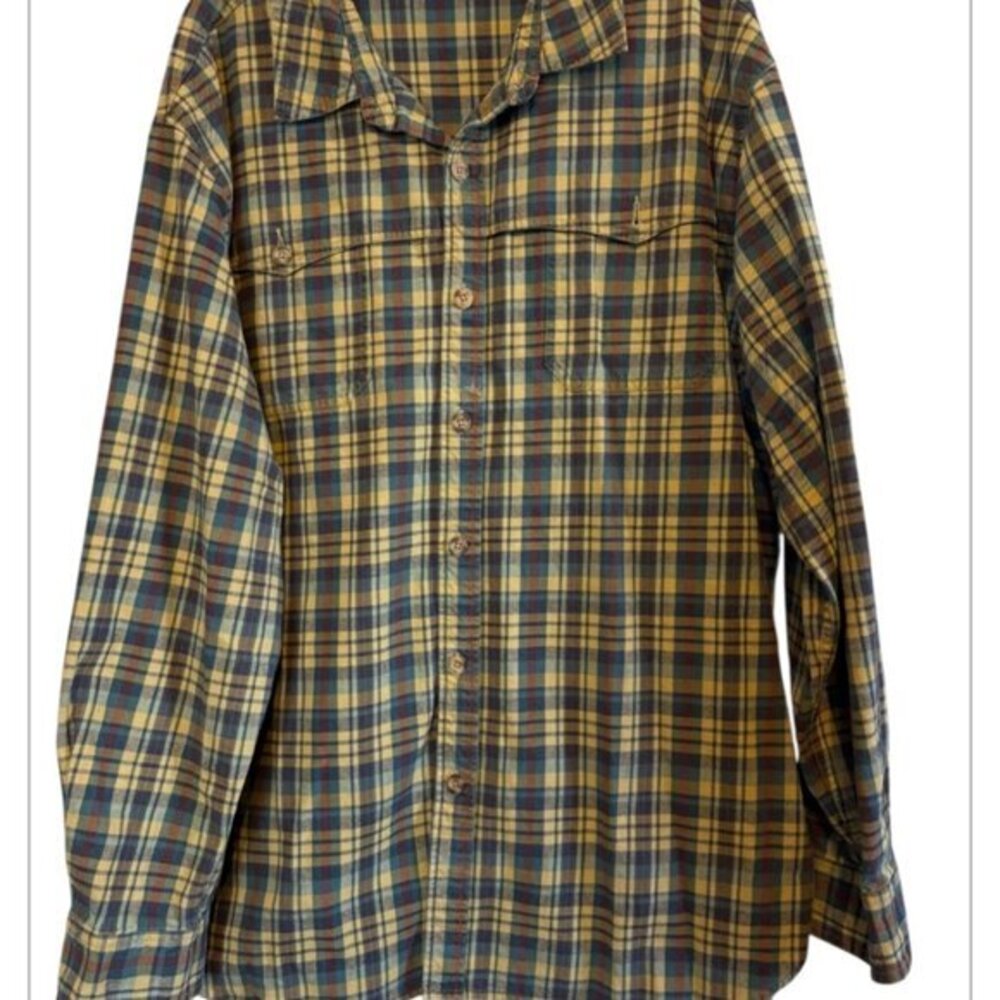 Ruff Hewn Heavy Casual Tan & Blue Plaid Button Shirt Size XXL